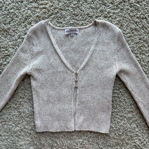 Ribbed Knit Tan Cardigan Soft Girl Coquette Floral Button Balletcore Neutral XS